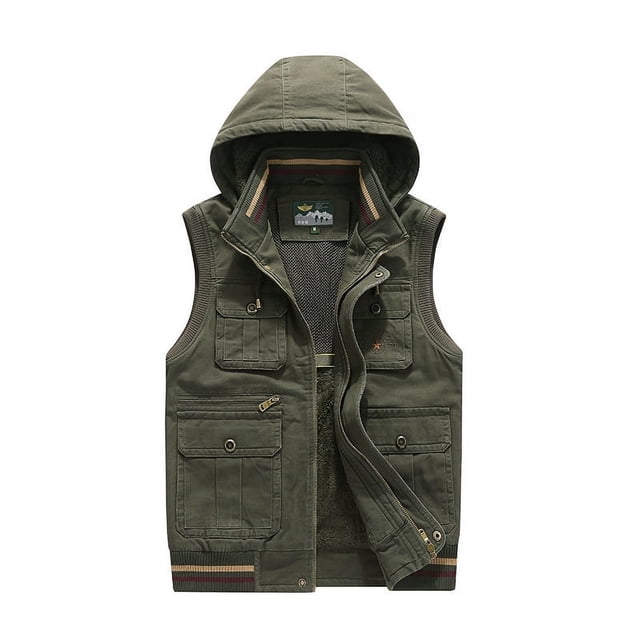 Chaleco holgado de terciopelo de talla grande para hombre, de otoño, de algodón puro al 95 % y con múltiples bolsillos para exteriores, con clip para caballos