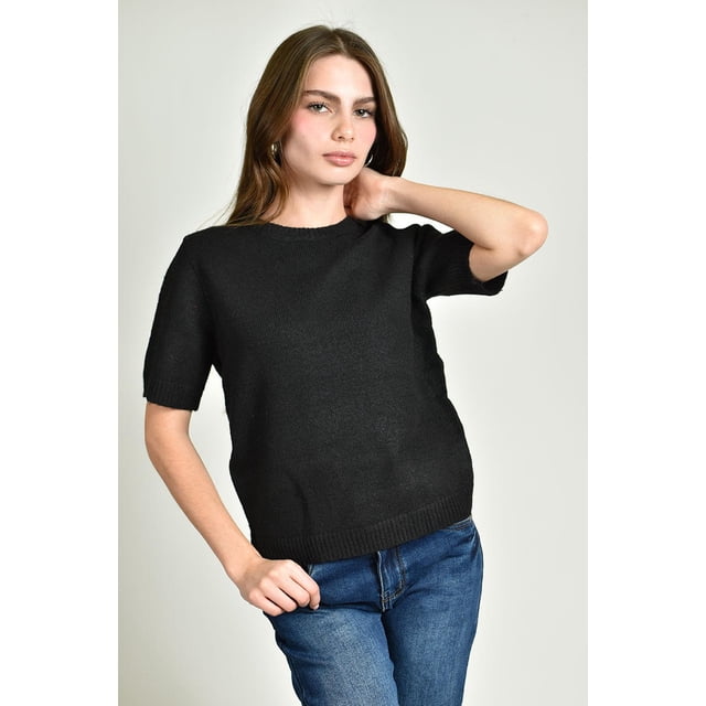 Blusa tejida de manga corta /Juvenil, 0257 (Negro) negro CH