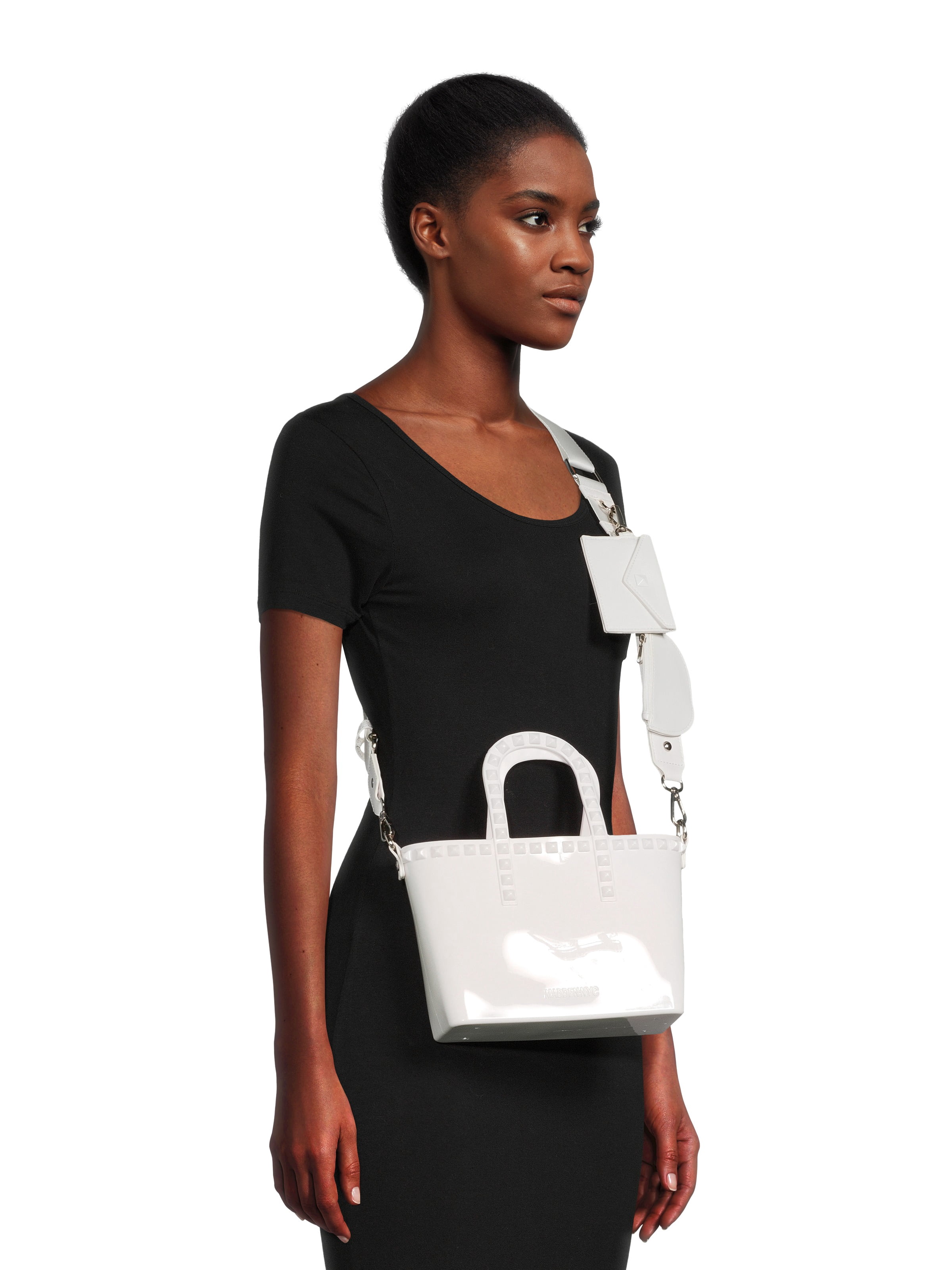 Madden NYC Women's Jelly Studded Mini Tote with Removable Pouch White