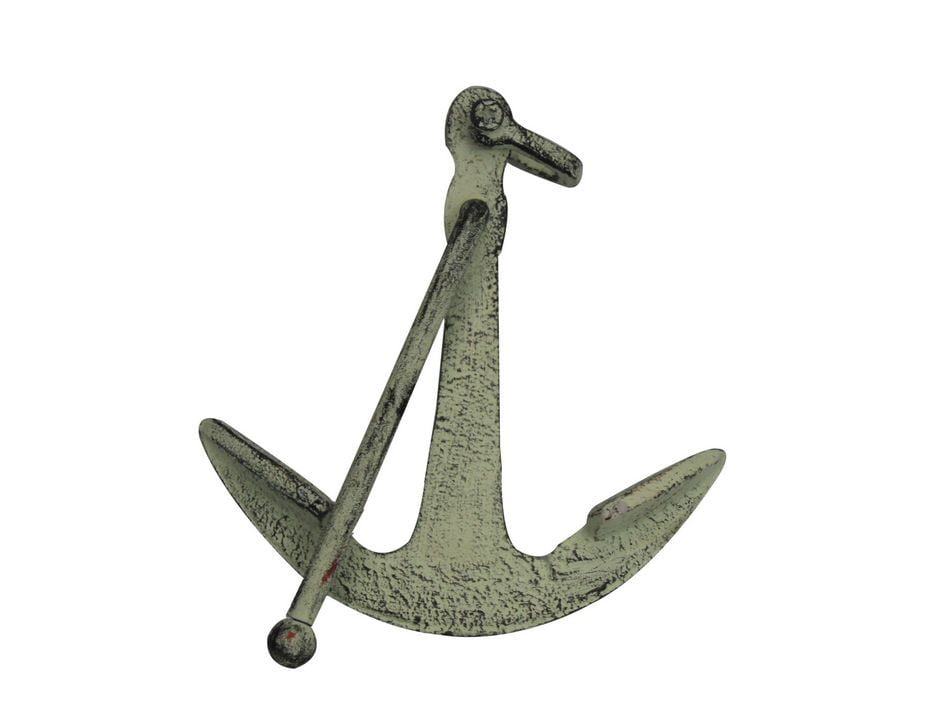 Whitewashed Cast Iron Anchor Paperweight 5' - Metal Art Decoration - Decorative Cast Iron Home Decor