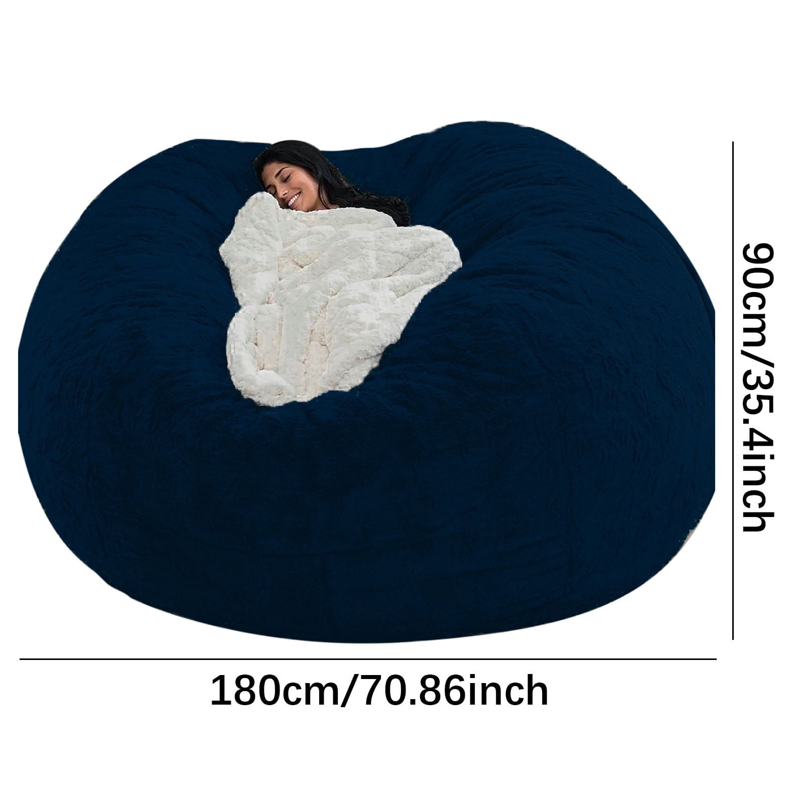 DAMAI Round Giant Bean Bag Chair Cover for Adults, Big Round Soft Fluffy Faux Fur Bean Bag Lazy Sofa Bed Cover, (No Filler) Living Room Furniture Round Fluffy Faux Fur Beanbag Lazy Sofa Bed Cover