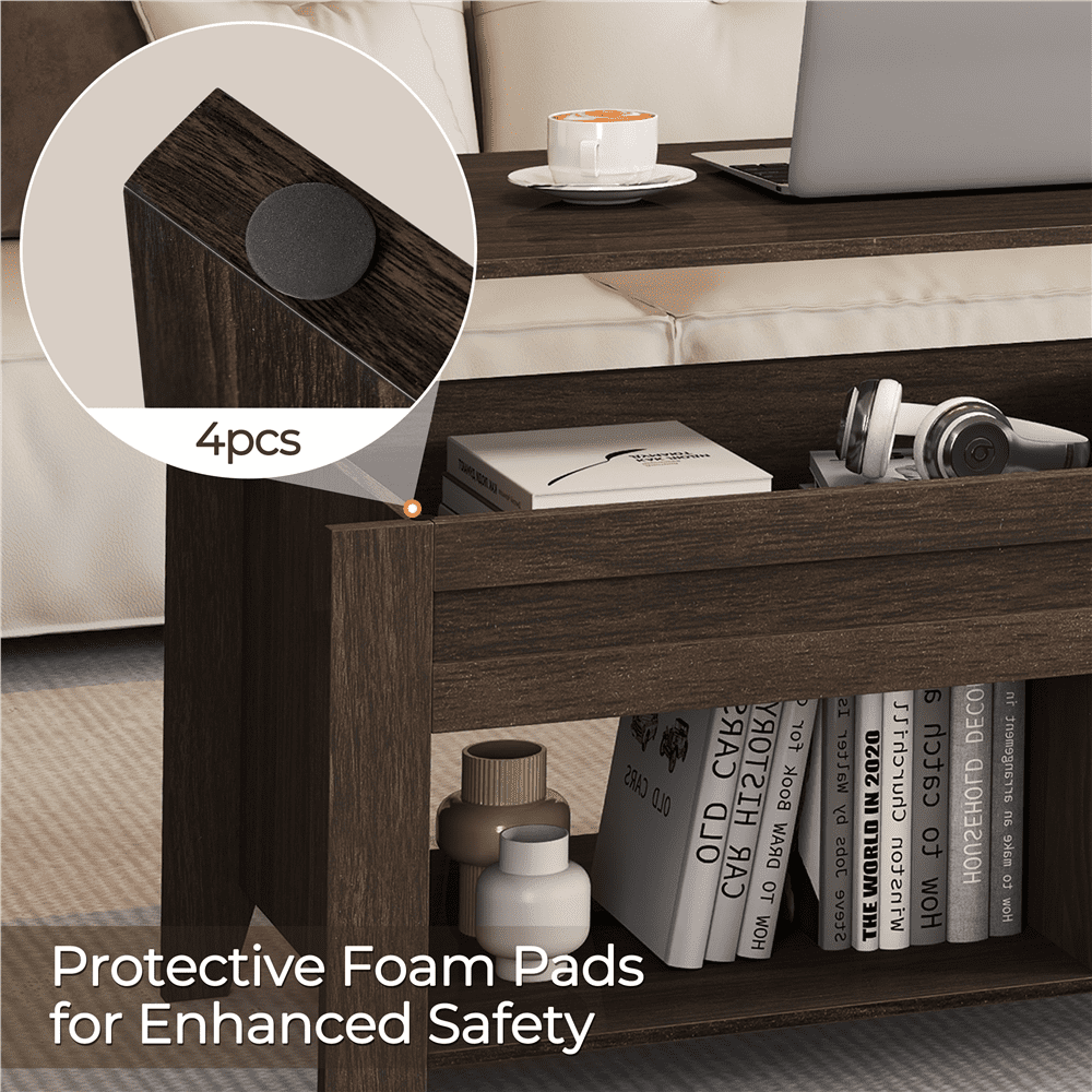 Yaheetech 39.5in Lift Top Coffee Table w/Storage & 2 Open Shelves for Living Room,Espresso