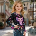 thumbnail image 3 of Xixirimido Axolotl Vibrant Flowers Print Girls Long Sleeve Shirt Kids Crewneck T-Shirts Trendy 3D Graphic Tie-hem Cute Tees for Fall Winter, Size 11-12, 3 of 7