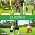 thumbnail image 4 of 5 in 1 Metal Swing Set, Heavy Duty A-Frame Swing Set with 1 Saucer Swing and 1 Belt Swing, Outdoor Playset with Climbing Ladder, Climbing Net and Basketball Hoop, Multicolor, 4 of 9