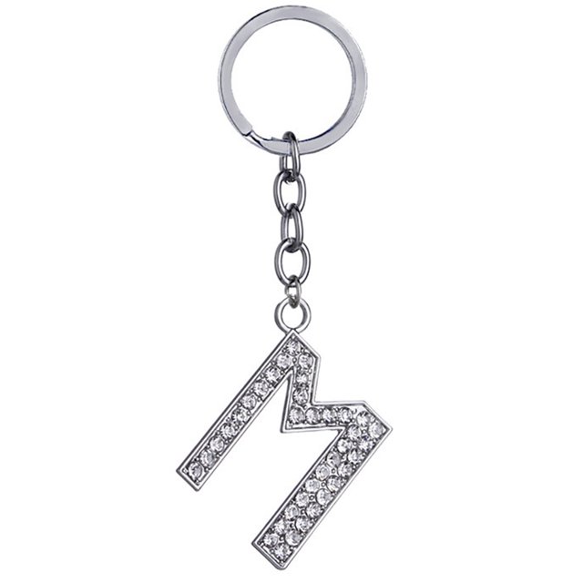 Key Chain Rhinestone A to Z Design Pendant Keychain Key Ring for Handbag Decor