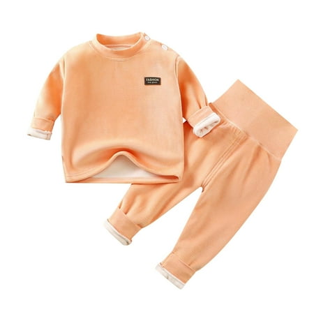 

ZHAGHMIN Winter Warm Lined Sweatsuit for Toddler Baby Solid Color Crewneck Long Sleeve Tops High Waist Comfy Jogger Pants Clothes Orange Size73