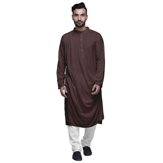 Atasi Kurta pour Homme Uni à Drapé Bénitier en Rayonne Slub Tenue Festive