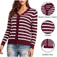 thumbnail image 2 of HomeDM Striped Cardigan Sweater for Women Open Front V Neck Scalloped Long Sleeve Button Down Knit Tops, 2 of 9