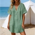 thumbnail image 4 of Beach Cover Up Short Sleeve V Neck Bathing Suit Coverup with Pockets Summer Loose Fit Beach Dresses for Women, 4 of 7