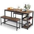 thumbnail image 2 of Gymax 3PCS Rustic Kitchen Dining Set Includes Storage Rack w/ Rectangular Table & 2 Benches, 2 of 10