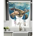 thumbnail image 5 of Coastal Turtle Tie Up Curtains for Window, Thermal Insulated Balloon Shade Adjustable Rod Pocket Curtains Valance Panels for Kitchen Bathroom Cafe 42 x 54 Blue Ocean Coral Reef Vintage Sea, 5 of 6