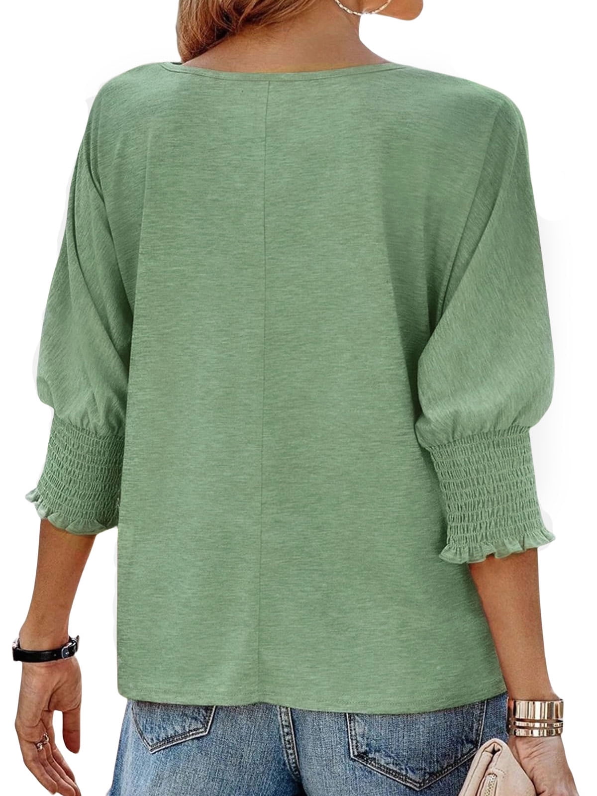 UVN Crewneck Blouse for Women Summer 3/4 Sleeve T-Shirts Casual Tees Ladies Loose Tops