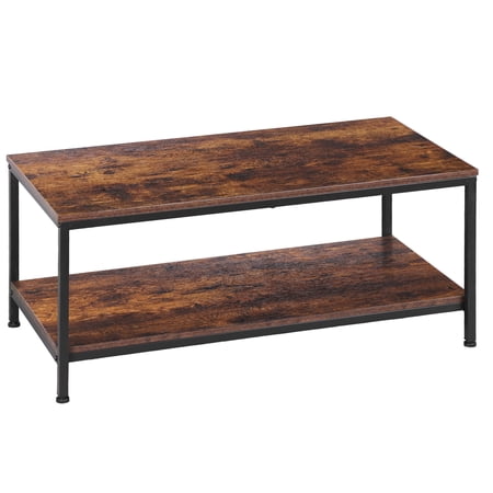 SuperDeal 39in Coffee Table 2-Tier Minimalist Center Table with Storage Open Shelf for Small Spaces, Home, Living Room, Apartment, Rustic Brown