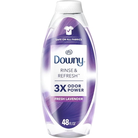 Downy RINSE & REFRESH Laundry Odor Remover and Fabric Softener, Fresh Lavender, 48 fl oz, Safe on ALL Fabrics, Gentle on Skin, HE Compatible