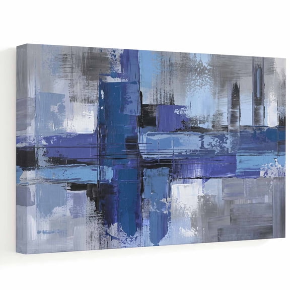 Abstract Oil Paint Canvas Wall Art, Royal Blue Graffiti Distressed Color Block Wooden‑Stretched Canvas Print Artwork, Home Wall Decor for Living Room Bedroom Office 24"Lx18"W