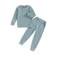 thumbnail image 1 of xiaxaixu Kid Girl Boy Fall Clothes Solid Color Ribbed Long Sleeve Sweatshirt Tops Pants Set 2Pcs Outfit, 1 of 9