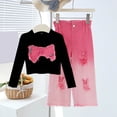 thumbnail image 3 of STETMN Girl's Spring Casual Sets Bow Print Crop T-shirt and Wide Leg Jeans Kids Baggy Cute Outfits for 3-13Y, 3 of 6