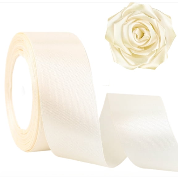 Ivory Satin Ribbon 25 Yards Bouquet Cream Double Faced for Gift Wrapping 1.5 Inch
