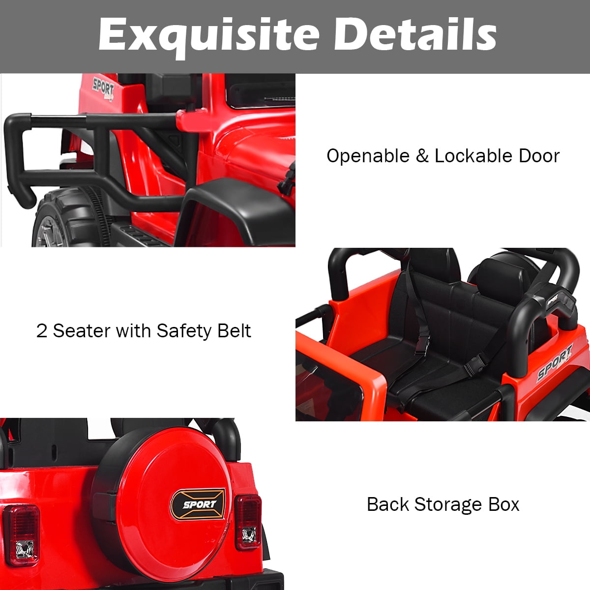 Topbuy Red 12 V Jeep Car Powered Ride-On with Remote Control