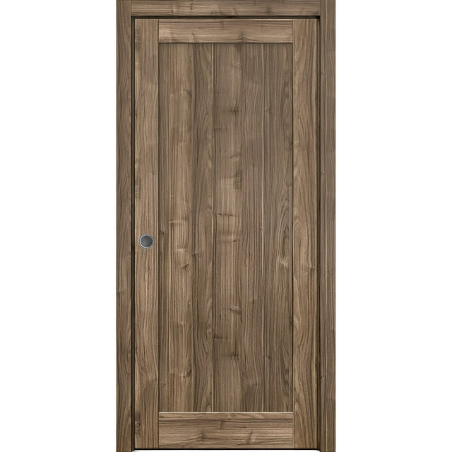 Sliding French Pocket Door 32 x 84 inches | Quadro 4111 Walnut | Kit Trims Rail Hardware | Solid Wood Interior Bedroom Sturdy Doors