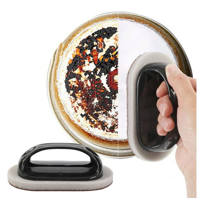 Pisexur Batería de cocina Cepillo de esponja de esmeril con mango para limpieza de cocina, eliminación de óxido y grasa. para la cocina del hogar