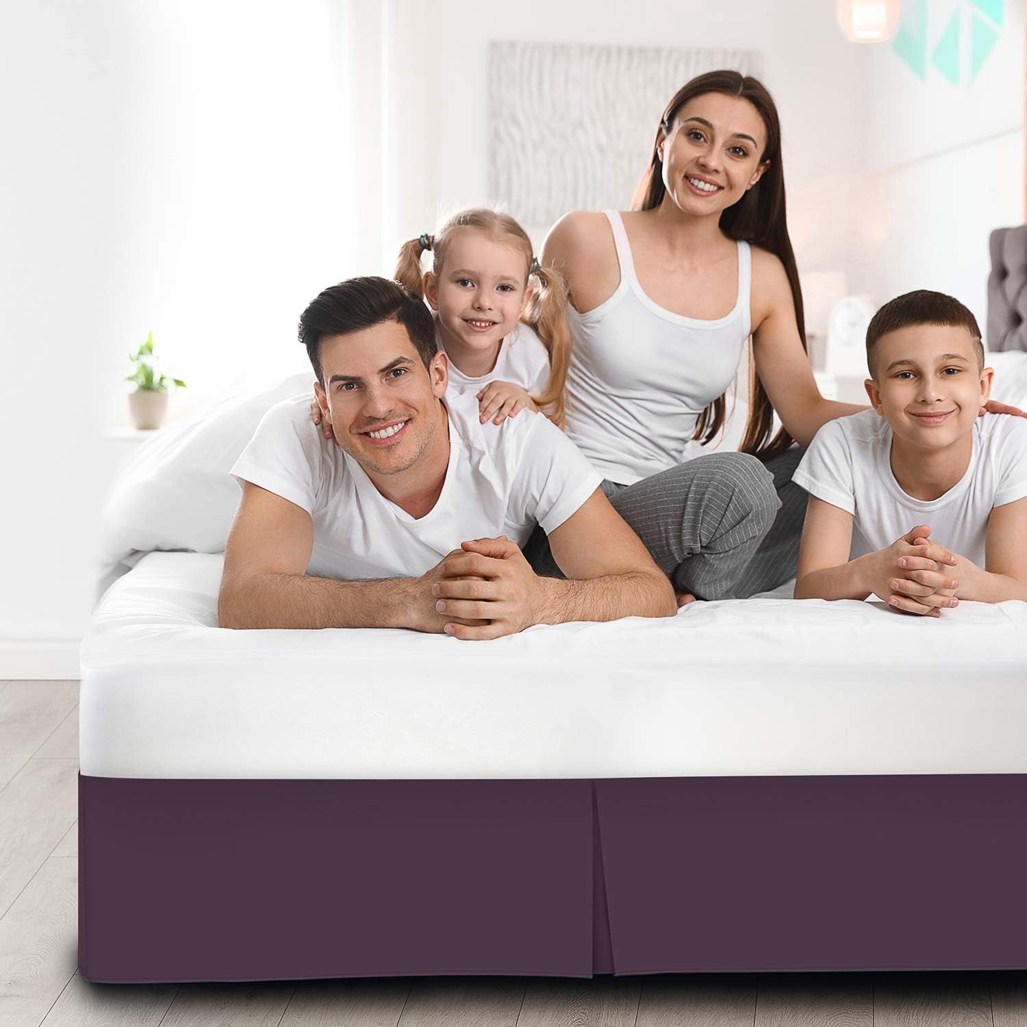 600 Thread Count Egyptian Cotton Split Corner Bed Skirt – 19-Inch Drop, Tailored Fit 1-PC Bed Skirt, Twin, Plum