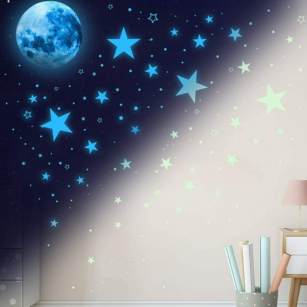 Étoiles phosphorescentes pour plafond, décalcomanies murales étoiles  phosphorescentes et lune, 1108 pièces étoiles de plafond phosphorescentes,  parfaites pour le salon de la chambre de bébé 