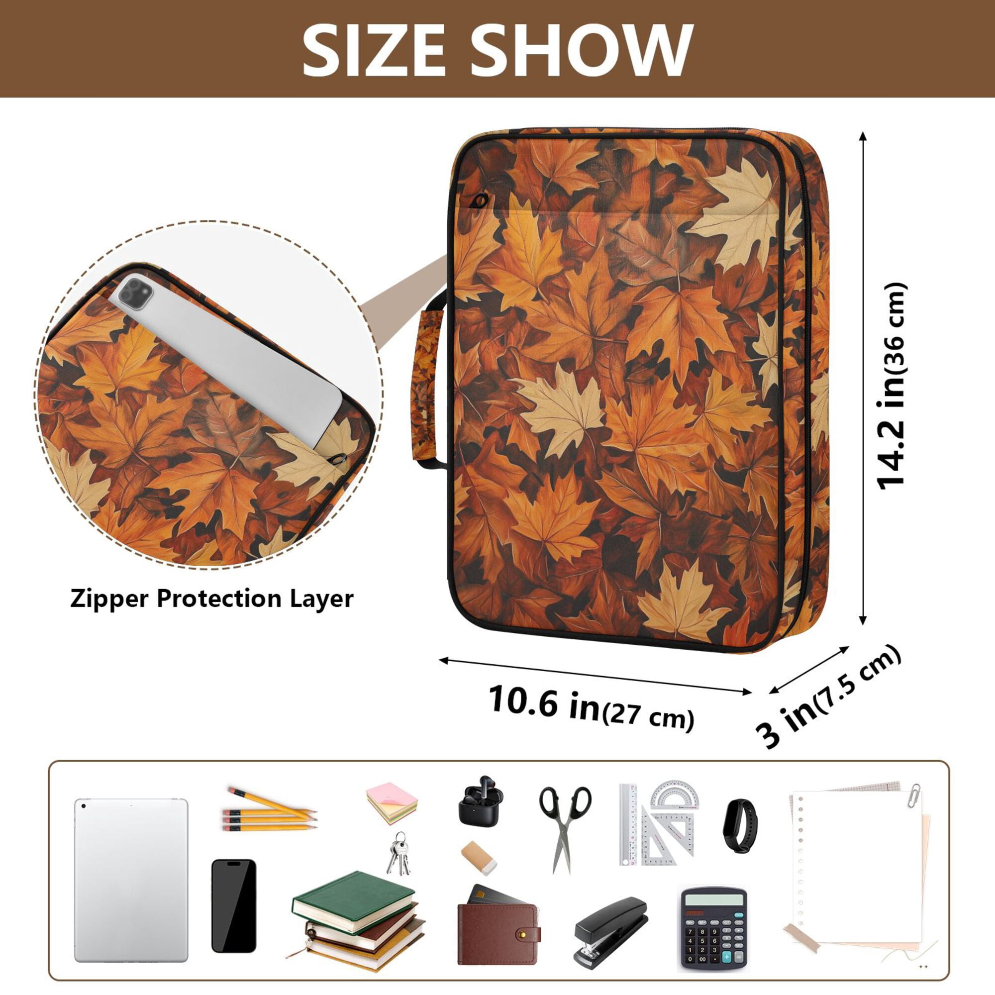 FORMRS Accordion File Folder A4 Size 7-Pocket Expanding Document Organizer Bag with 3 Ring Binder, Fall Pattern