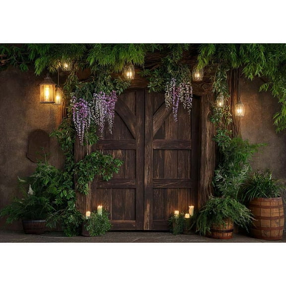 Allenjoy Wisteria Brown Wooden Door Backdrop