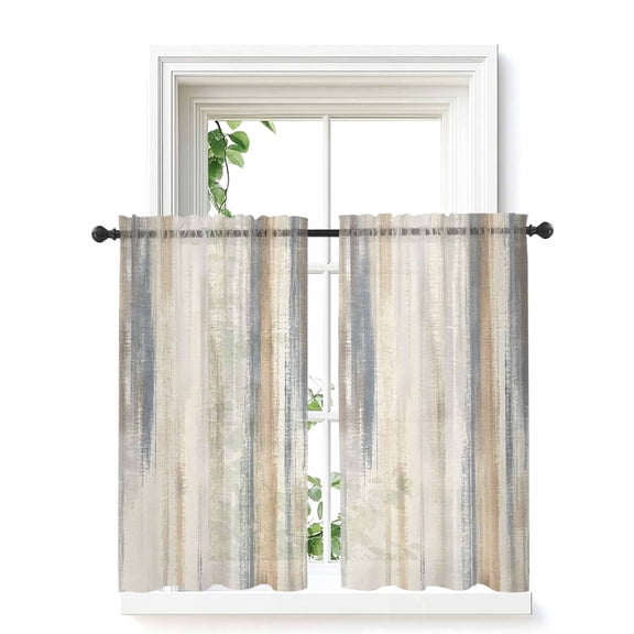 Beige Grey Curtains 45 Inch Length, Sheer Curtains for Bedroom Living Room Window Abstract Mottled Art Retro Modern Painting Rod Pocket Drapes Kitchen Curtains Small Half Window 52"x45" 2 Panels