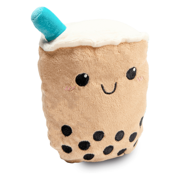Bubble Tea Dog Toy w Squeakers Fluffy Flat Pillow Design Stuffed Boba Milk Tea Dog Toy Plush Squeaky Soft Plush Boba Dog Toy