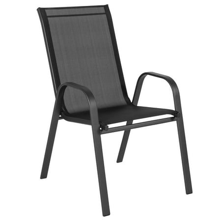 Flash Furniture Brazos Series Black Outdoor Stack Chair with Flex Comfort Material and Metal Frame, Set of 4