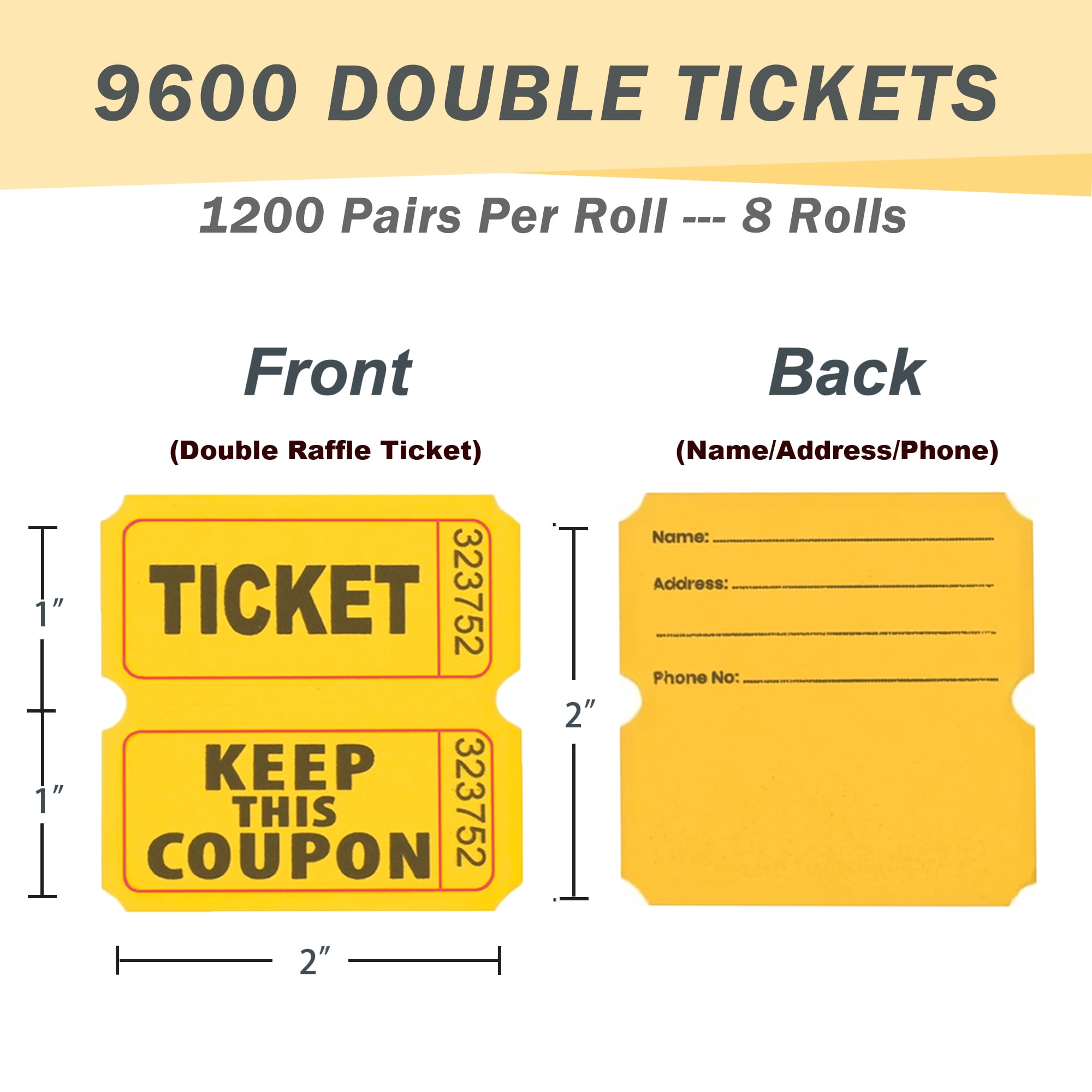Homrelaxy 9600 Double Tickets, 1200 Tickets Per Roll, Assorted 50/50 Tickets Roll for Events, Entry, Carnivals, and Door Prizes (Blue/Red/Green/Yellow/Orange/Purple/White/Pink)
