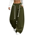 thumbnail image 5 of Women's Wide Leg Sweatpants, Curved Leg Pants with Elastic Waist, Drawstring & Side Pockets, Running Hiking Casual Wear | VerBelle,Army Green L, 5 of 9