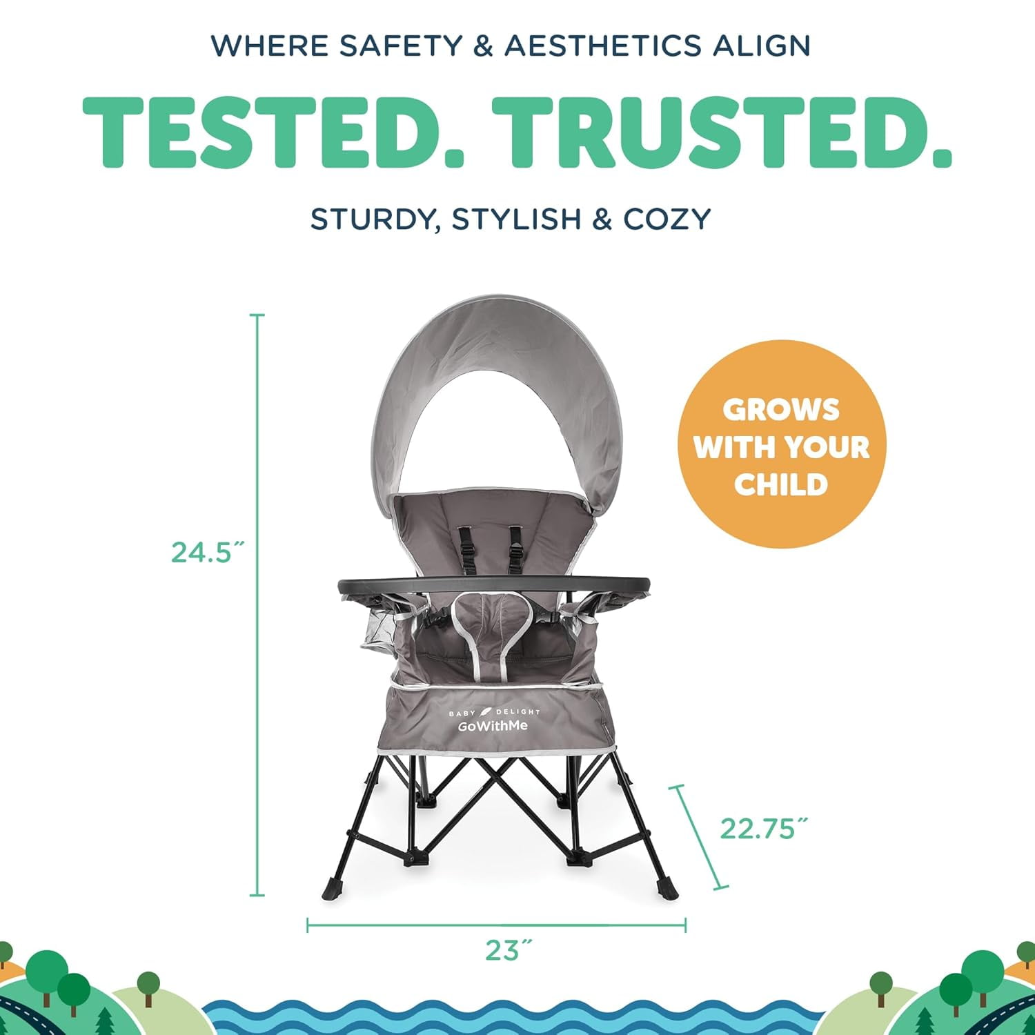 Go With Me Jubilee Deluxe Portable Infant Chair, Removable Canopy, Gray