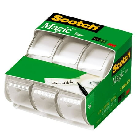 Scotch Magic Tape Dispenser 3 Pack, 3/4in. X 300in. per Dispenser, Clear
