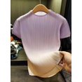 thumbnail image 4 of Camiseta plisada de mujer Miyake con hombros caídos y degradados, camiseta holgada de moda japonesa para mujer, novedad de verano 2024, 4 of 4