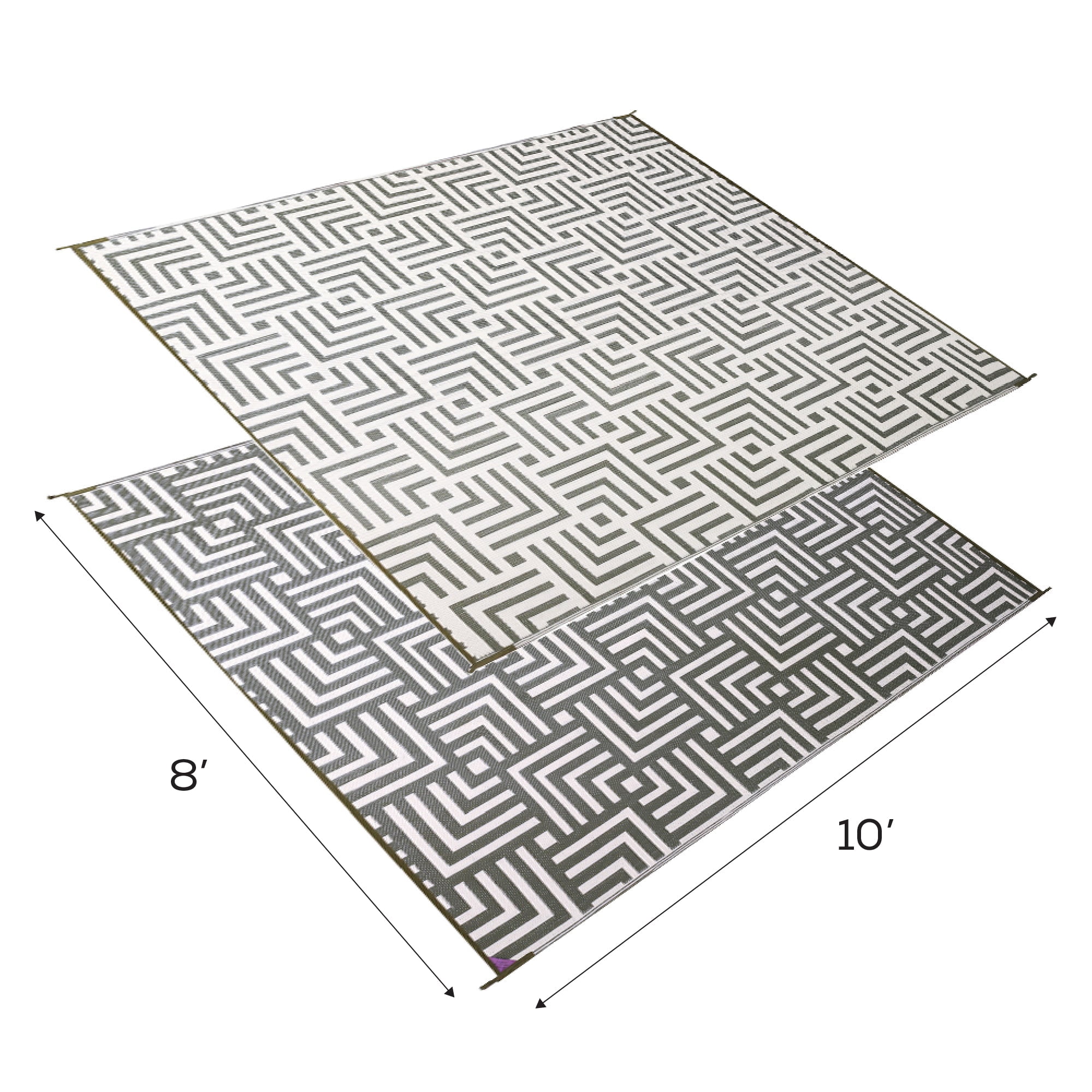 Reversible Mat 8x10 Foot Outdoor Polypropylene Pattern Patio Rug, Olive Green/Beige