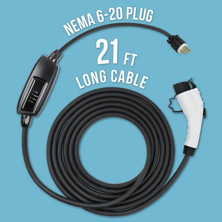 Lectron - 21' J1772 Electric Vehicle Charger with 16A EV NEMA 6-20 Plug - White