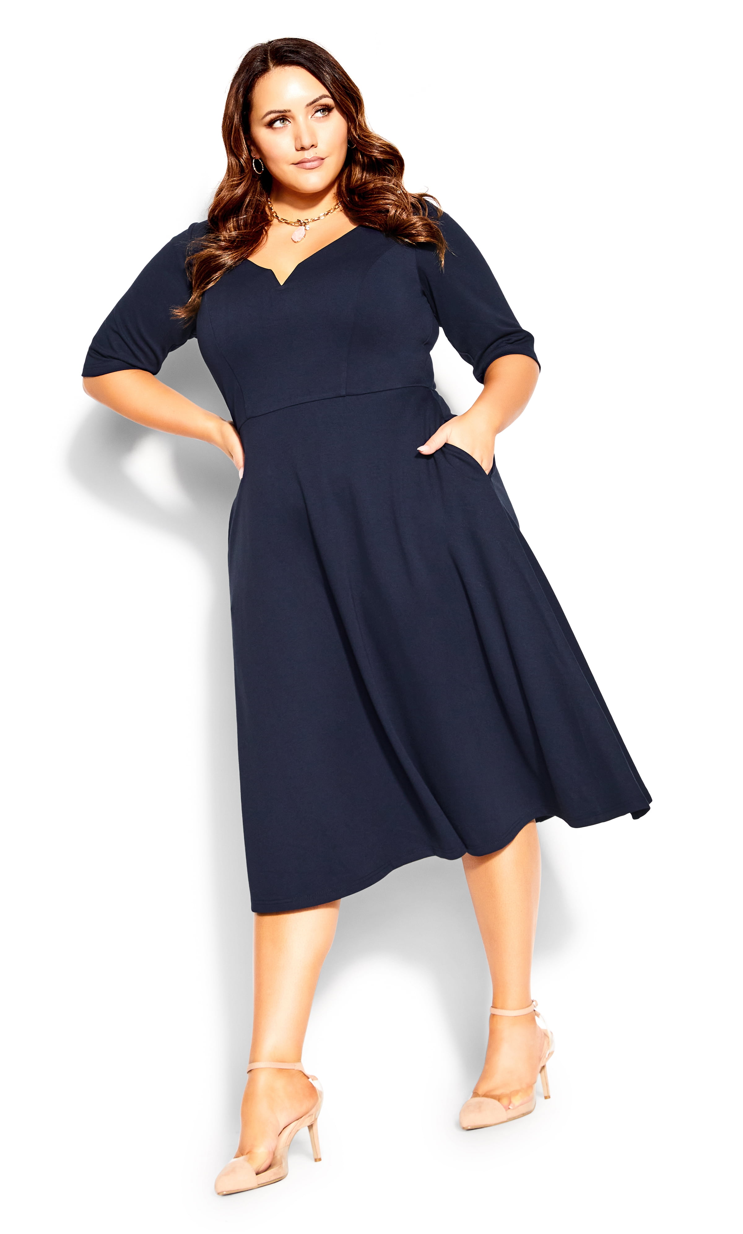 City Chic Women's Plus Size Cute Girl Elbow Sleeve Midi Dress
