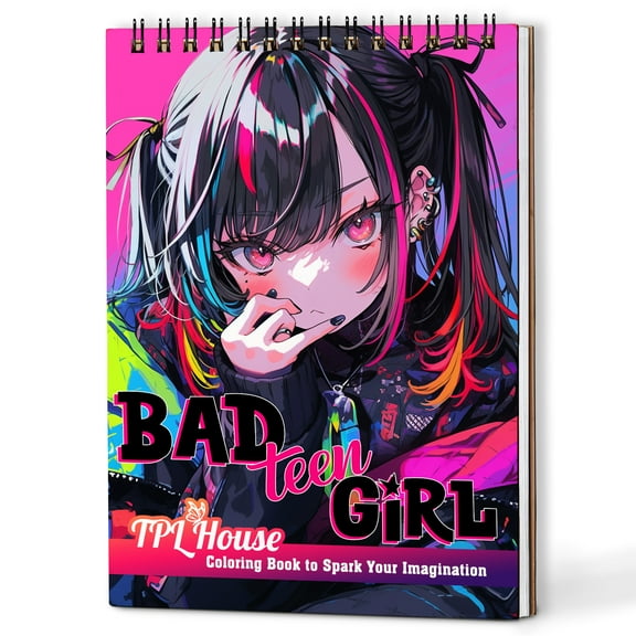 TPLHOUSE Bad Teen Girl Coloring Book Spiral Bound for and Adults, A5 Wooden Cover, Experience Bold with 30 Alluring Coloring Pages in Anime Style for Relaxation and Creativity