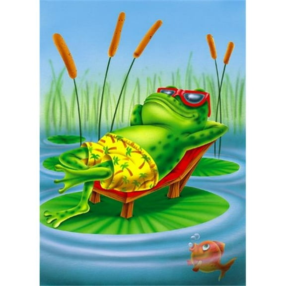 Frog Chilaxin on the Lilly Pad Flag Garden Size