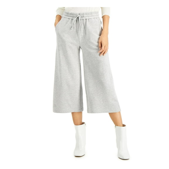 I-N-C Womens Solid Cropped Wide-Leg Casual Sweatpants, Grey, Medium