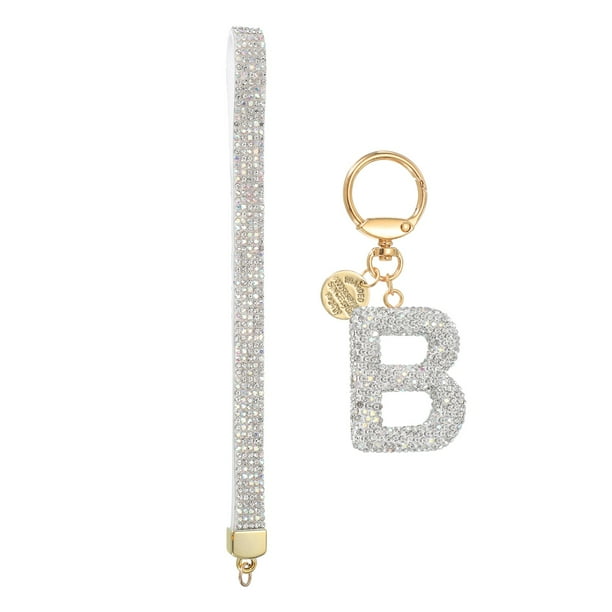 Llavero de Letra Inicial para Mujeres, Llavero de Alfabeto de Rhinestone B, Encanto de Llavero Brillante con Corazón para Accesorios de Mochila, Bolso, Llave de Coche, Lanyard, Blanco