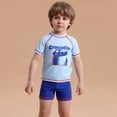 thumbnail image 4 of Gyratedream Baby Toddler Boys 3-Pieces Swimsuit Sets Kids UPF 50+ Bathing Suit Rash Guards Short Sleeve Dinosaur Print Sunsuit Swimwear with Cap for 1-7 Years, 4 of 8