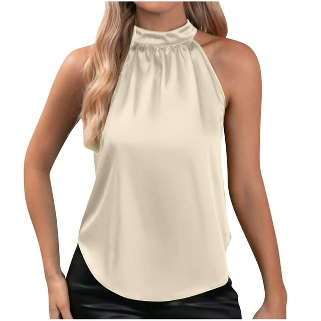 Timegard Womens Tank Tops Ruched Scoop Neck Back Button Layer Business Casual Sleeveless Tops Blouse