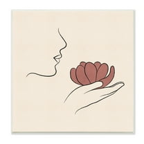 Stupell Industries Minimal Face Profile Holding Blossom Palm Outline Graphic Art Unframed Art Print Wall Art, Design by JJ Design House LLC