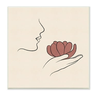 Stupell Industries Minimal Face Profile Holding Blossom Palm Outline Graphic Art Unframed Art Print Wall Art, Design by JJ Design House LLC