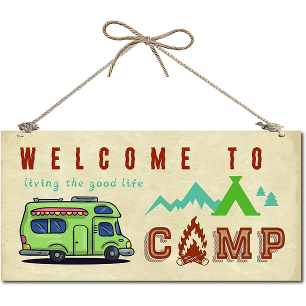 Letrero de madera decorativo para decoración del hogar, placa de madera para colgar en la pared, tablero de madera, letrero para puerta, bienvenido a Camp Bus Mountain