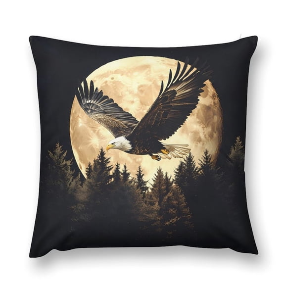 Bald Eagle Soaring Full Moon On Forest Throw Pillow Cases Plush Pillow Cover Decorative Pillowcases Zipper Closure Cushion Covers for Couch Living Room Bedroom 12 "x12 "